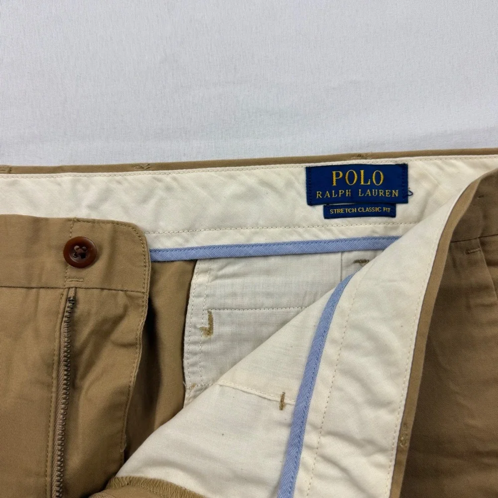 Polo Ralph Lauren Shorts Mens 38 Tan Embroidered Crest Stretch Classic Fit Chino